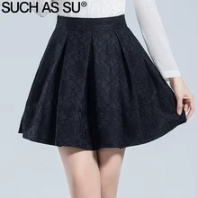 Высокое качество сезон: весна–лето кружевные юбки женские черные с вышивкой S-3XL плюс Размеры милые дамы плиссированная юбка