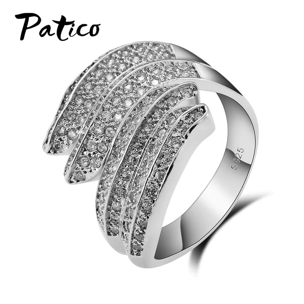 

PATICO Angel's Wing 925 Sterling Silver Rings Nickel Free Clear CZ Crystal Wedding Rings For Women Men Birthday Stone Jewlery