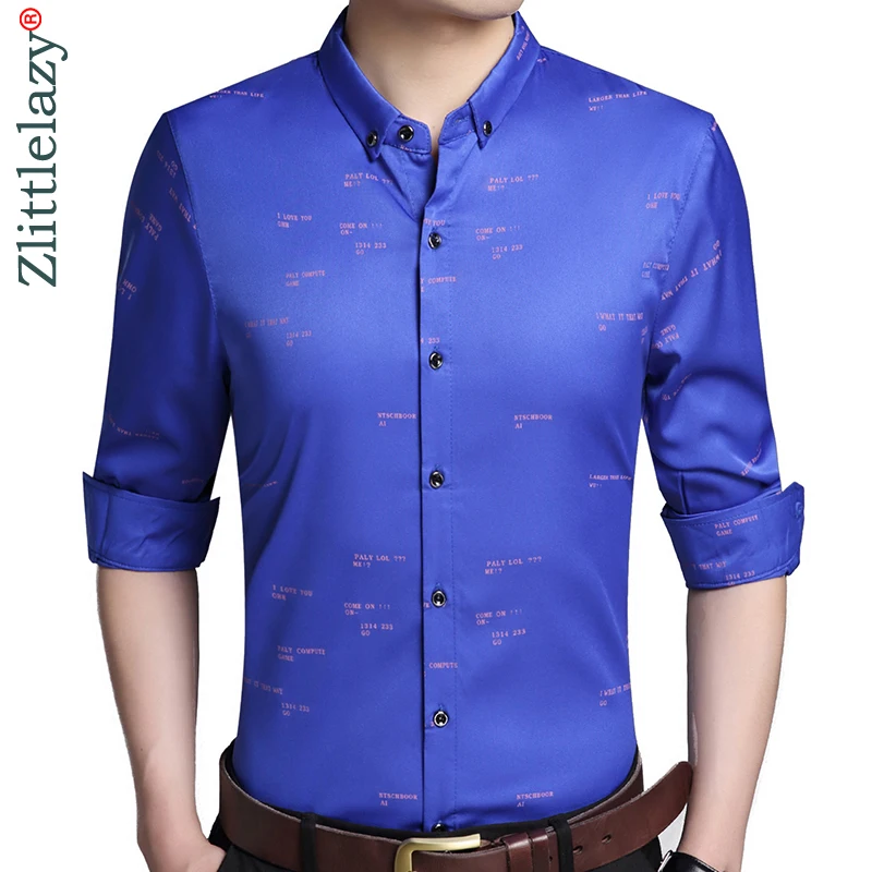 2019 long sleeve designer casual vintage luxury men shirt slim fit