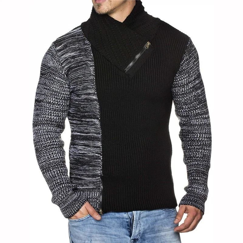 Men's Knit Sweater with Scarf Collar Slim Zip Hoodie Sweater Hip Hop Streetwear High Quality Long Sleeve Casual Man's Sweaters Men's Knit Sweater with Scarf Collar Slim Zip Hoodie Sweater Hip Hop Streetwear High Quality Long Sleeve Casual Man's Sweaters