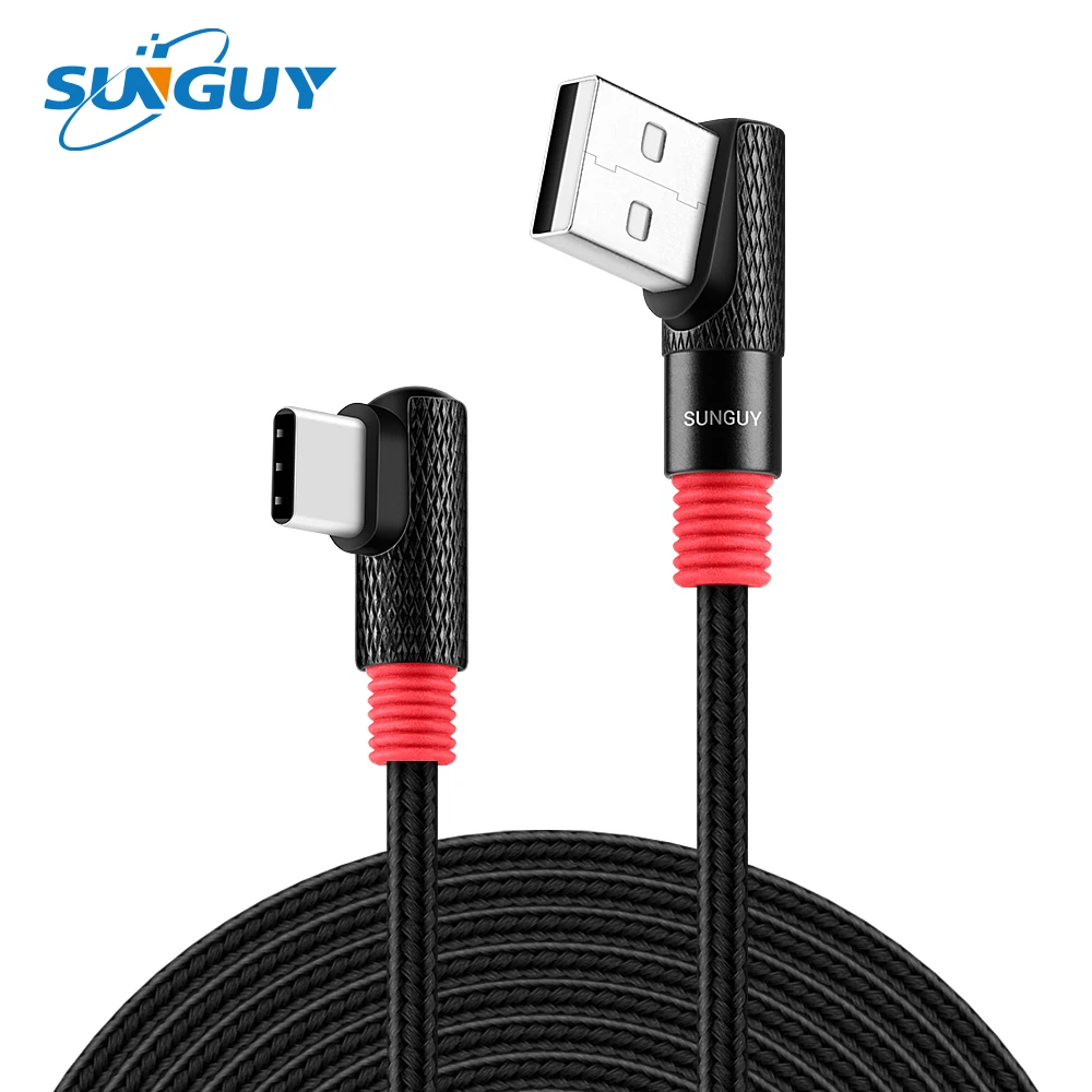 

SUNGUY Right Angle USB Type C Cable Braided Quick Charge Data Transfer Cable for Samsung Galaxy S10 S9 S8 Plus Note 8 9 -Black