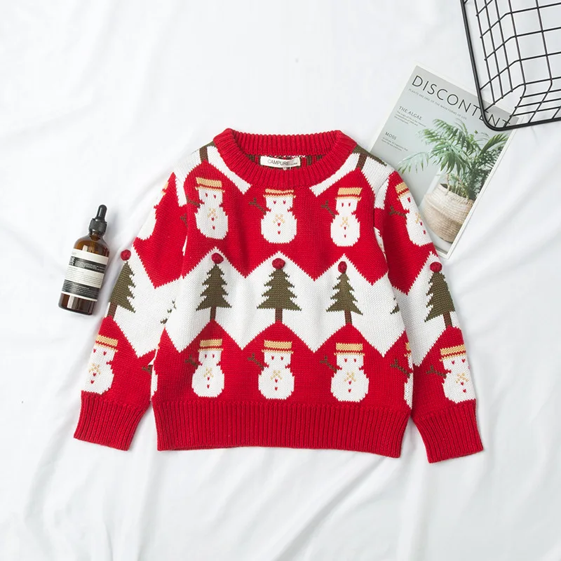 Рождественская вязаная одежда для малышей; свитера для мальчиков; свитер с рисунком снеговика; пуловер для маленьких мальчиков; вязаный свитер; Зимний пуловер для девочек