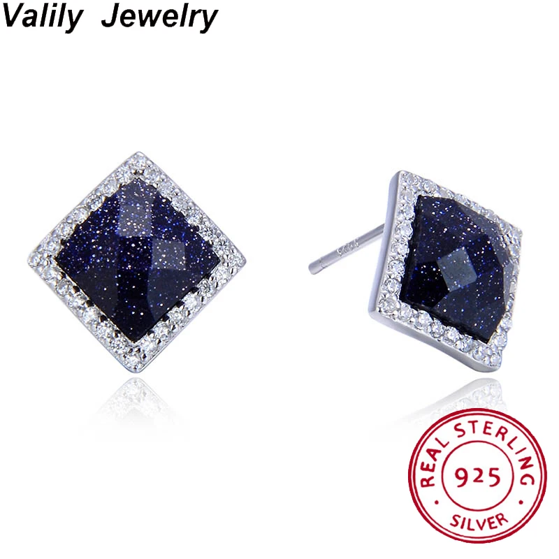 

Valily Women 925 Purple-Sand Stone Square Earrings Fashion 925 Sterling Silver Zircon Stud Earrings Jewelry Female Girls Earring