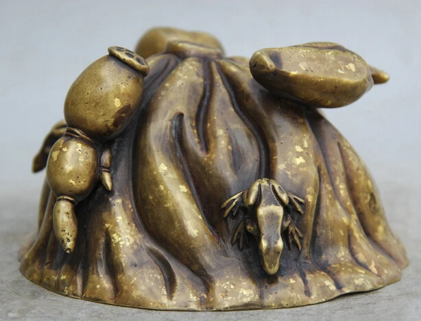 

JP S61 7" Chinese Dynasty Palace Copper Leaf Lotus Root Frog lncense Burner Censer