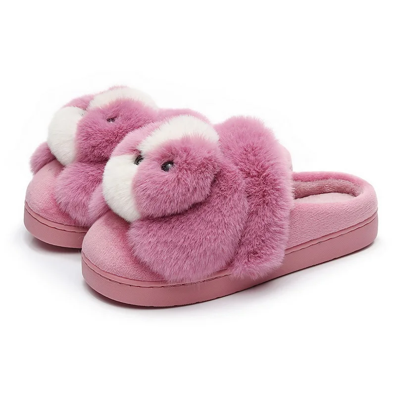 

SHUJIN Women Home Slippers Cute Rabbit Winter Flat Slippers Women Warm Plush Indoor Shoes Ladies Fur Slides For Women Footwear