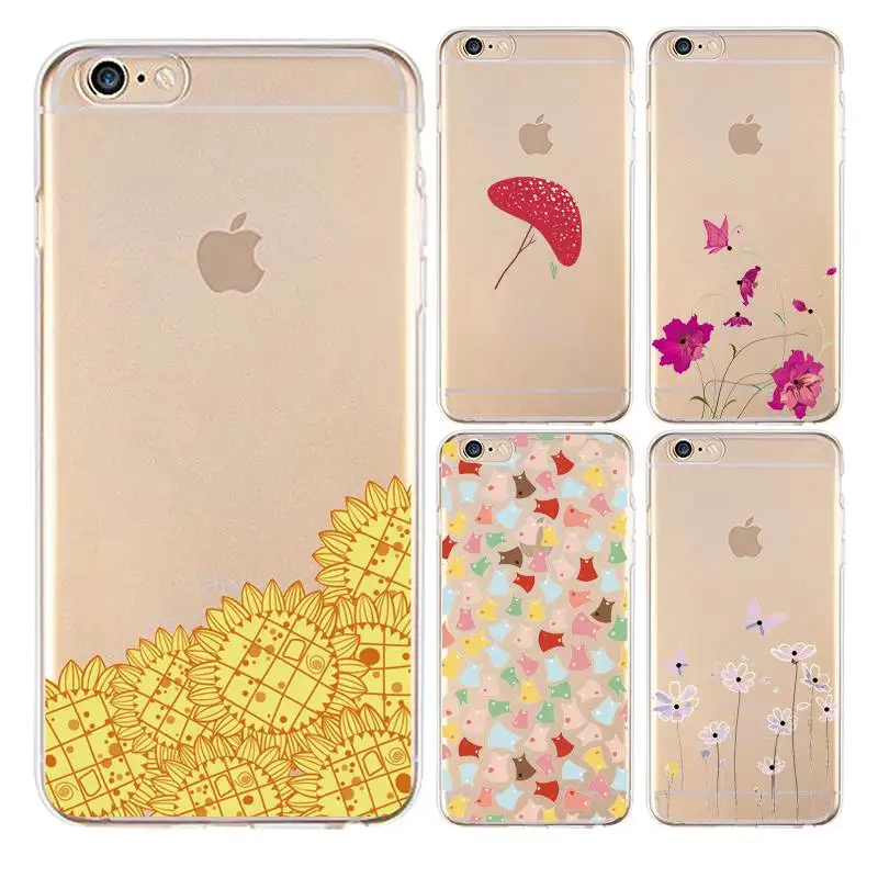 Mushroom Soft Clear TPU Phone Case For iPhone 4/4s 5 5s 6 6plus 7 8plus x Silicone Orchid Printed Cover Free Shipping | Мобильные