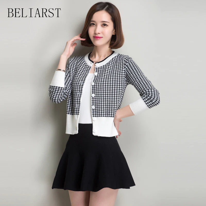 BELIARST 2017 Spring New Womens Round Neck Long Sleeved Cashmere Cardigan Sweater Knit Cardigan Jacket Women Thousands of birds