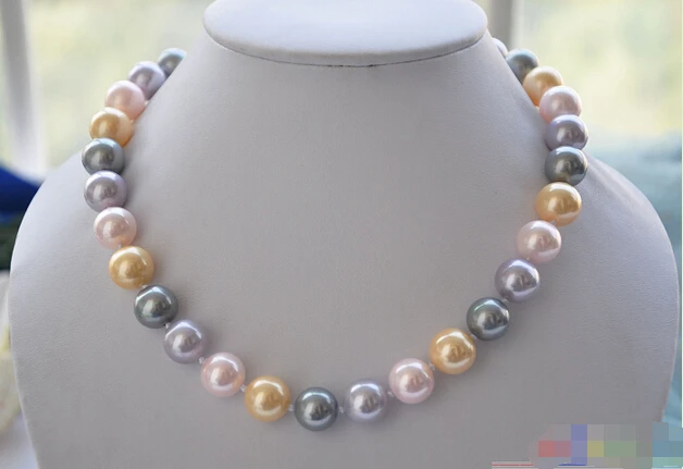

FREE SHIPPING>>>@@ > P3998 17" 12mm gray pink yellow SOUTH SEA SHELL PEARL NECKLACE ^^^@^Noble style Natural Fine jewe &