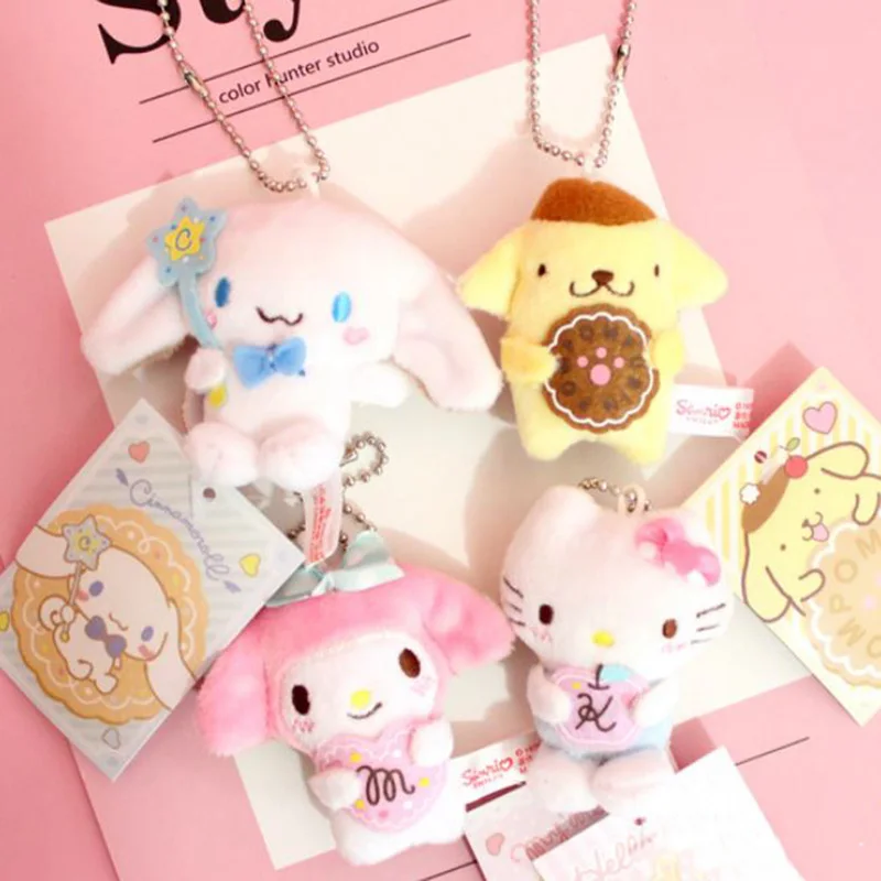 

4 Pcs/lot Cute My Melody Cinnamoroll Pudding Dog Hello Kitty Plush Keychain Bag Pendant Stuffed Plush Toys Doll girls gift