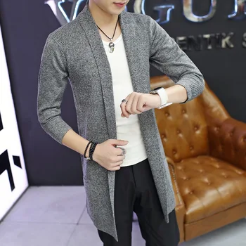 

Autumn Men 'S Thin Section Korean Version Of The Long Paragraph Cardigan Jacket Personality Sweater Sweater Men 'S Pure Color