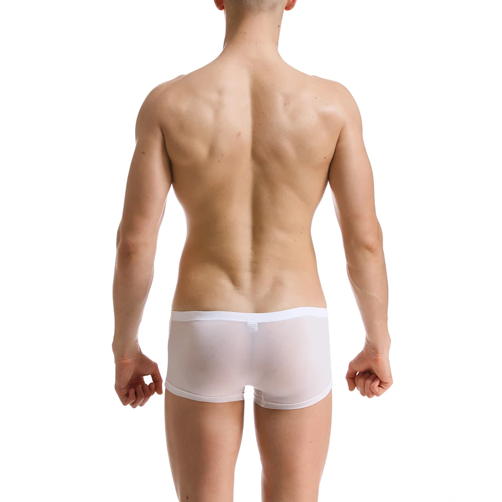 Для мужчин Ice Silk Boxer ультра-тонкий прозрачный дышащий нижнее бельё для девочек одноцветное цвет бесшовные белый Boxershorts с низкой талией для