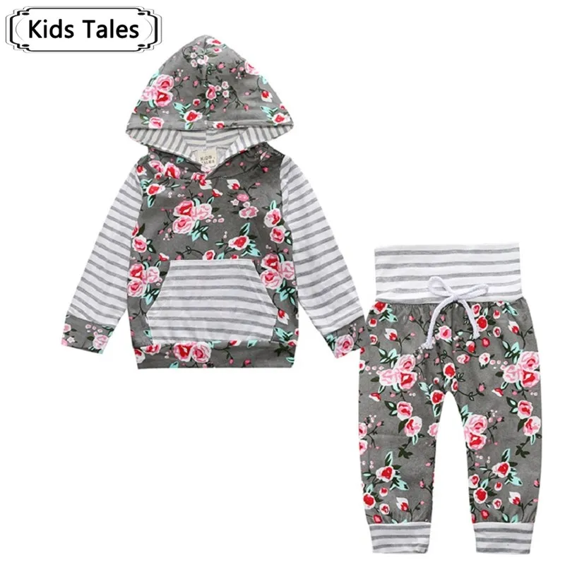 Newborn Baby Boys Girls Plaids Print Hoodies Tops+Pants Kids Outfit Set Clothes
