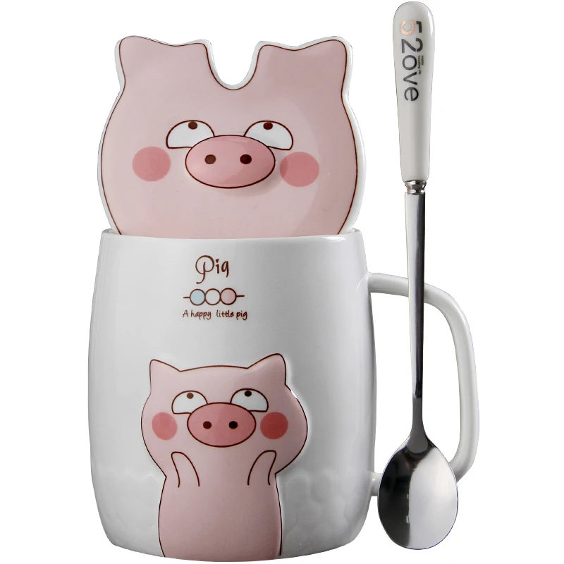 

Cute cartoon pink pig ceramic cup Fun facial expression pig milk mug