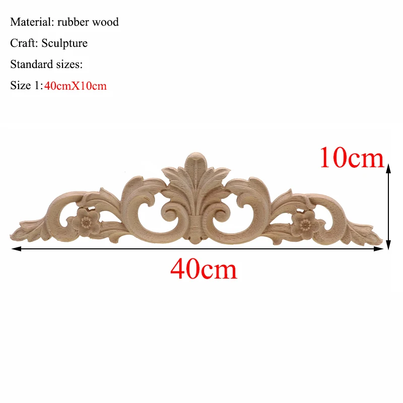 Прямоугольная резьба из натурального дерева аппликации для мебельного шкафа неокрашенные деревянные молдинги наклейка Винтажные Украшения Аксессуары - Цвет: 40cmX10cm
