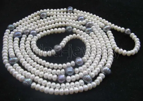 

Free Shipping >>> Beautiful long strand 84" 8-13mm natural white & black freshwater pearl necklace