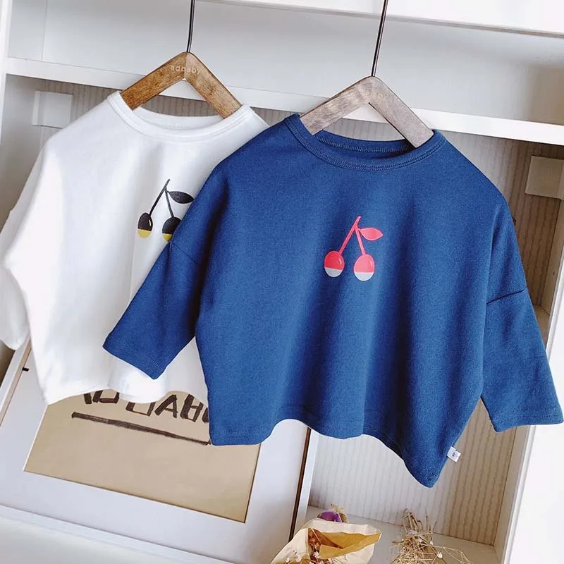 

2019 Cartoon Cotton Cherry Top T-shirt Baby Girl Solid Long Sleeve T Shirt Kids O-neck Toddler Shirts Autumn Girls T Shirts