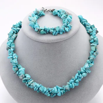 

Hesiod New Blue Pink Red Natural Stone Charm Beads Pendant Necklace Bracelet Wedding Party Jewelry Sets for Women