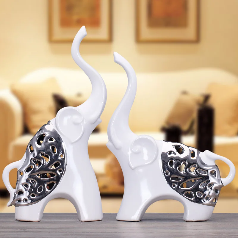 

Statue Ceramic Handicrafts New Home Furnishings Decoration high Quality Plating craft Hollowing Out elephant animal