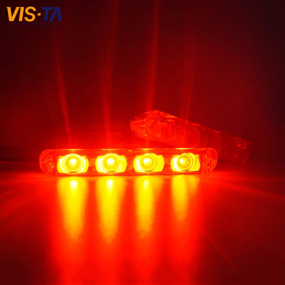 

2PCS High Power 12V/24V 4 LED Waterproof Car Truck Emergency Strobe Flash Warning Light Red Blue White Flashing Warning Light
