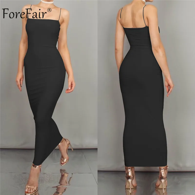 Forefair Sexy Spaghetti Strap Bodycon Midi Dress Women Summer Black White Red Sleeveless Basic Party Night Long Dress Autumn HTB1X0mCXinrK1RjSsziq6xptpXaS - Forefair Sexy Spaghetti Strap Bodycon Midi Dress Women Summer Black White Red Sleeveless Basic Party Night Long Dress Autumn