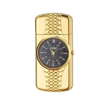 

Mini USB Clock Charging Electronic Lighter Flameless Luxury Gold Metal Watch Men Smoking Lighter Birthday Gift LFB458