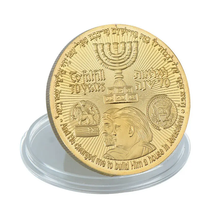 10 шт./лот король Сайрус Дональд Трамп позолоченная монета еврейский храм Иерусалим Израиль