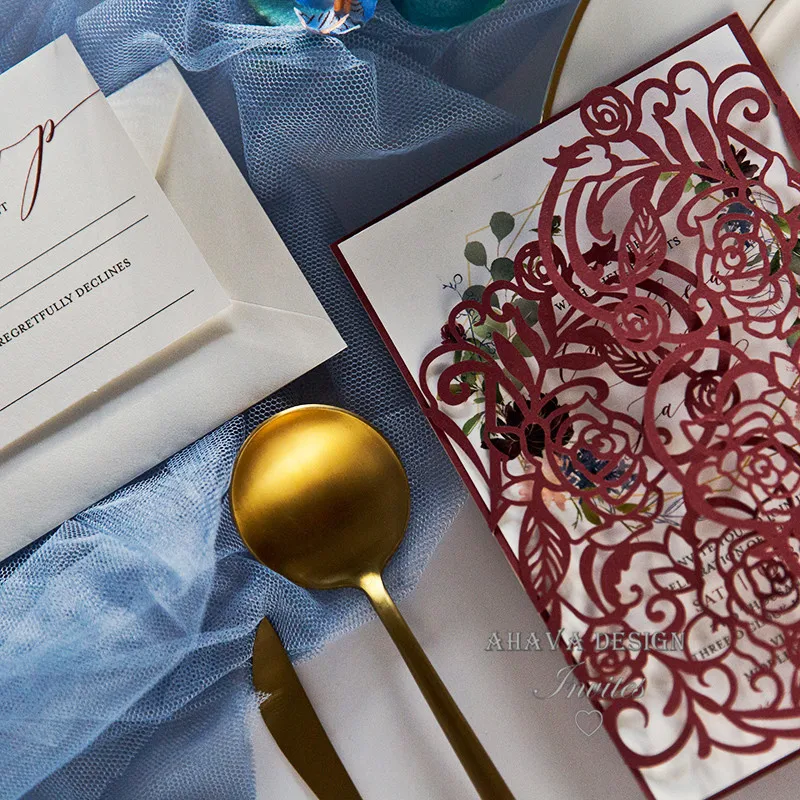 Burgundy-Laser-Cut-Warp-with-Burgundy-and-Blush-Floral-Wreath-on-Invitation-EWDA003-4