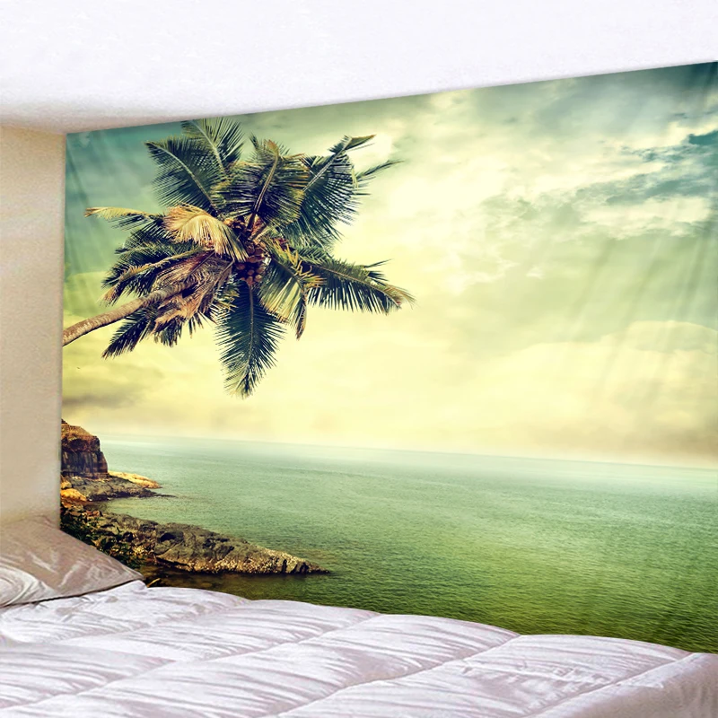 Sunny Green Tree Beach Print Wall Tapestry Cheap Hippie Wall Hanging Hohemian Tapestry Mandala Art Decorat