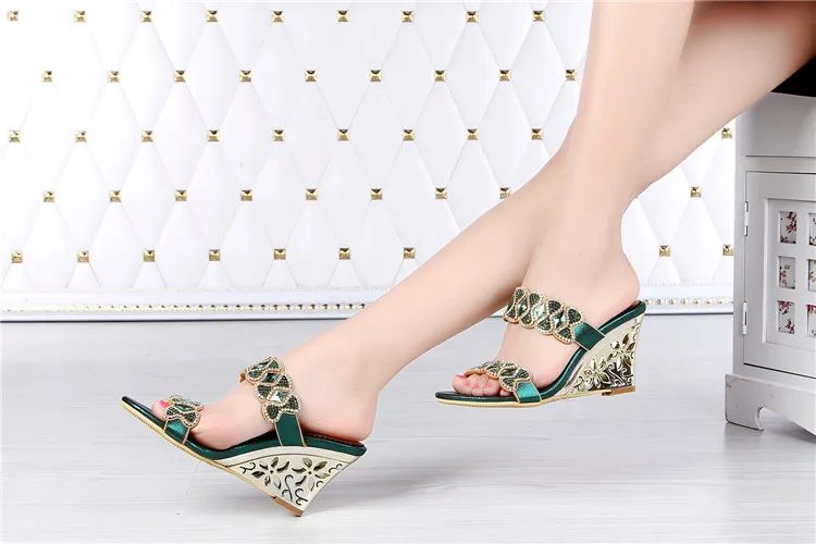 2016 Summer New Leather Shoes Rhinestone Roman Female Diamond Wedges Sandals Size 11 High Quality4