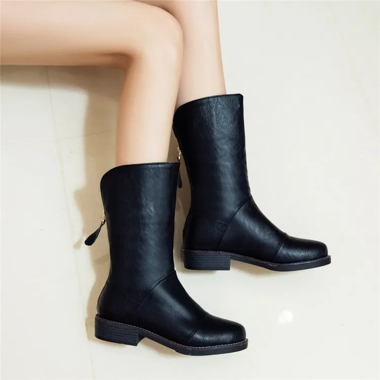 

Big Size 11 12 13 Fashion of women's boots with round head and low heel and back zipper