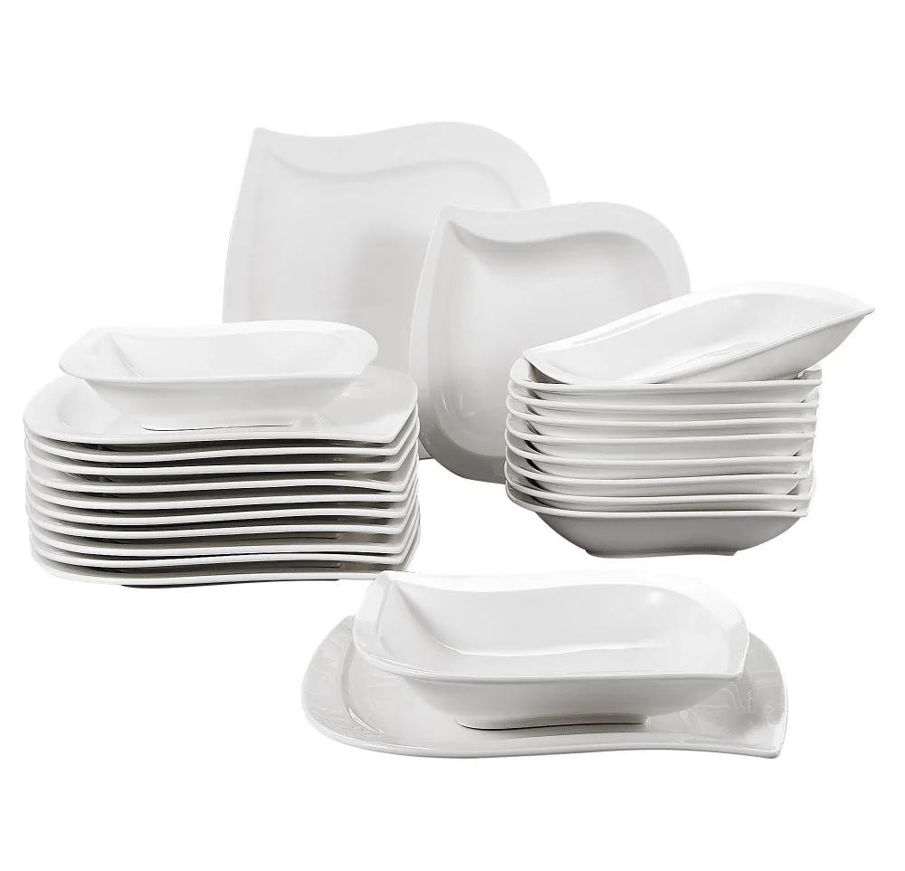 Series ELVIRA Serving Trays Dinner Plates for Pizza Porcelain Dessert/Appetizer Plates Set of 12 Pasta and Salad MALACASA 8.5-inch White Plates 