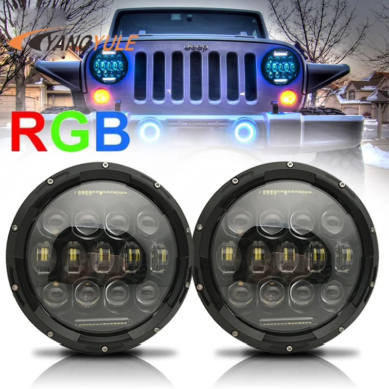 

YANGYULE Wrangler JK CJ 7inch RGB DRL Halo Ring Round LED Headlights Angel Eyes with Multicolor Remote Control for Jeep