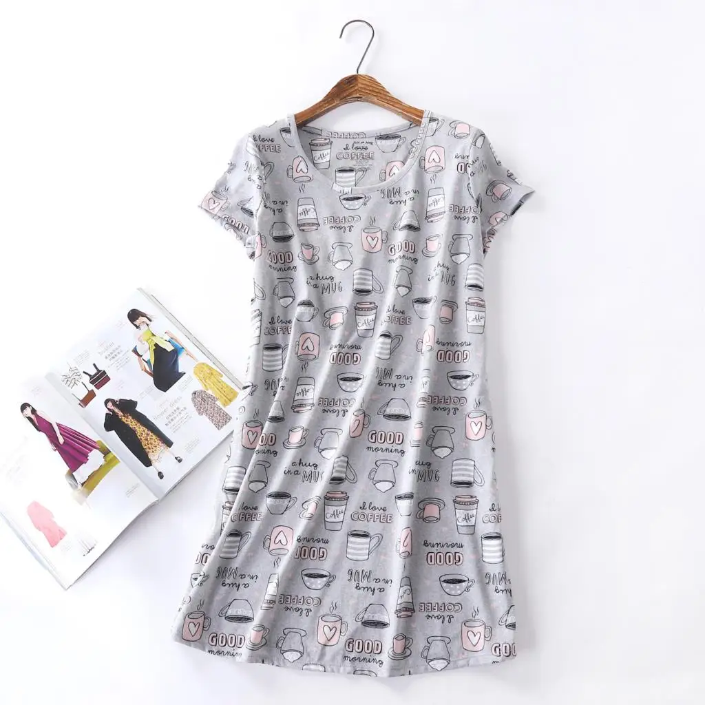 Women Nightgowns Plus Size Loose Night Dress Short Sleeve Cute Cartoon Casual Sleepwear