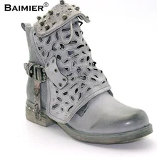 Super Cool Mulheres Martin Sapatos de Couro Botas De Outono Botas Feminina Feminino Rebites Fivela Motocicleta Tornozelo Moda Botas Mulheres