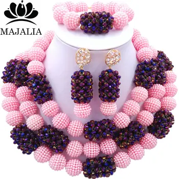 

Majalia Classic Fashion Nigerian Wedding African Jewelery Set Pink Crystal Necklace Bride Jewelry Sets 3SZ011