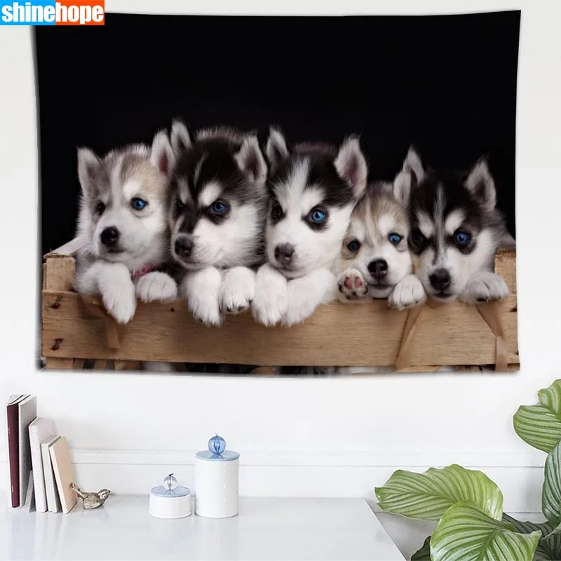 Husky Tapestry Animals Dogs Wall Hanging Wall Tapestry Psychedelic Farmhouse Decor Dorm Room Wall Carpet Wall Blanket - Цвет: Tapestry 1