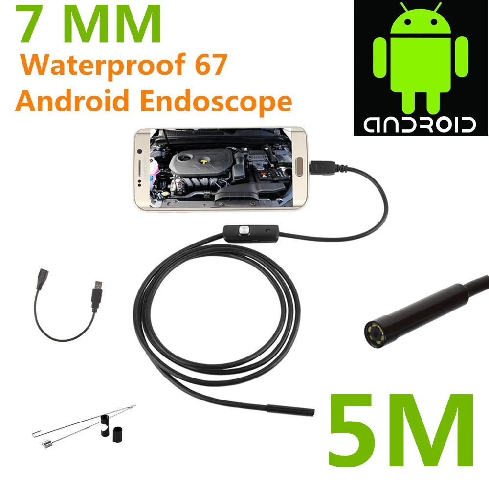 Car 7MM 5M Android 6LED Borescope USB Endoskop Inspection Camera HD Endoscopes