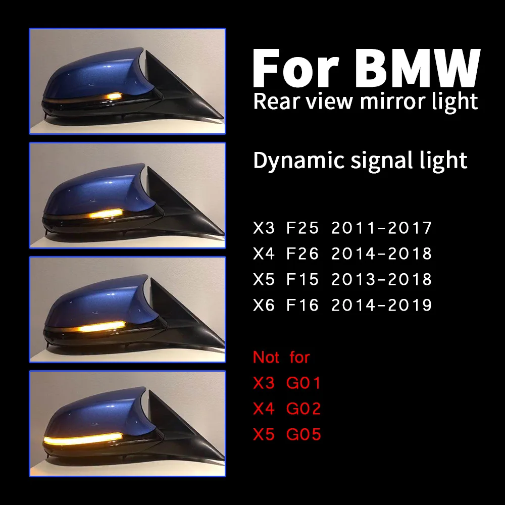 

2 Pieces Dynamic Rearview Mirror Blinker Turn Signal LED light For BMW X3 X4 X5 X6 F25 F26 F15 F16