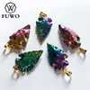 FUWO Fashion Titanium Plated Obsidian Pendant,Gorgeous Rainbow Aura Crystal Arrowhead Jewelry For Necklace Making 5Pcs/Lot PD223 2