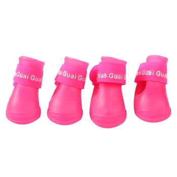 

4pcs/set Pet Dog's Shoes Boots Anti Slip Skid Waterproof Rain Shoes for Pet Dog Size S Rose Red