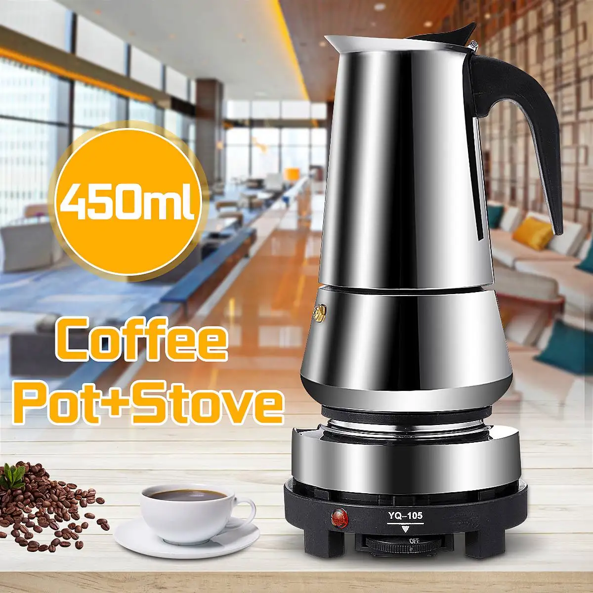 

220V 500W 450ml Portable Coffee Espresso Pot Maker Electric Stove Stainless Steel Home Kitchen Tools Coffees Mocha Pots
