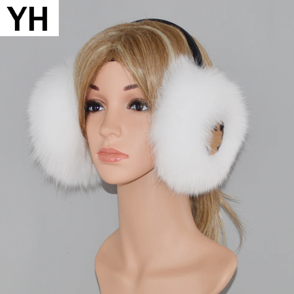 100 Real Fox Fur Earmuffs Wihter Women Genuine Plush Fox Fur Ear Muffs Fashion Russia Lady