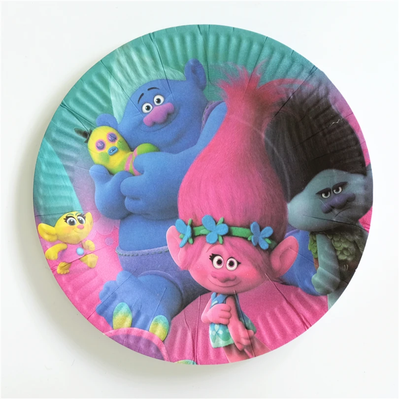 10pcs/lot paper plate Trolls Poppy DJ Suki Guy Diamond Kids Birthday