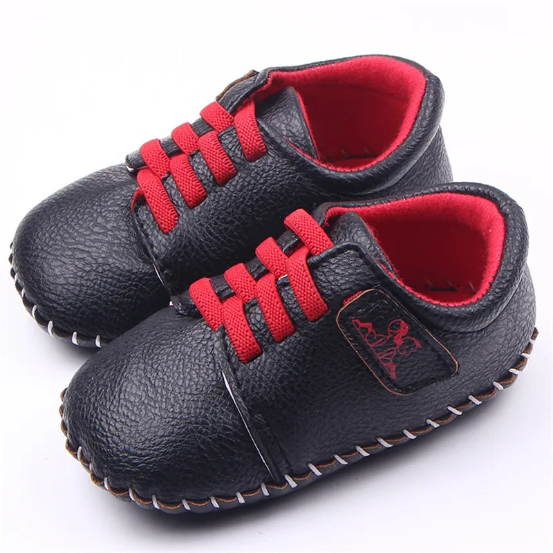 Black Baby Boys Girls Infant Toddler Shoes First Walkers Leather Shoes