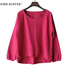 EMIR ROFFER Fashion Spring 2018 White Women Shirts Long Sleeve Tshirts Cotton Linen Causal Summer Top Clothing Big Size