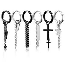 Модные панк Для мужчин перекрестной уха Нержавеющая сталь серьги стержня для мальчика Для мужчин цепи Скорпион кисточкой серьги Для мужчин Jewelry Для мужчин подарок