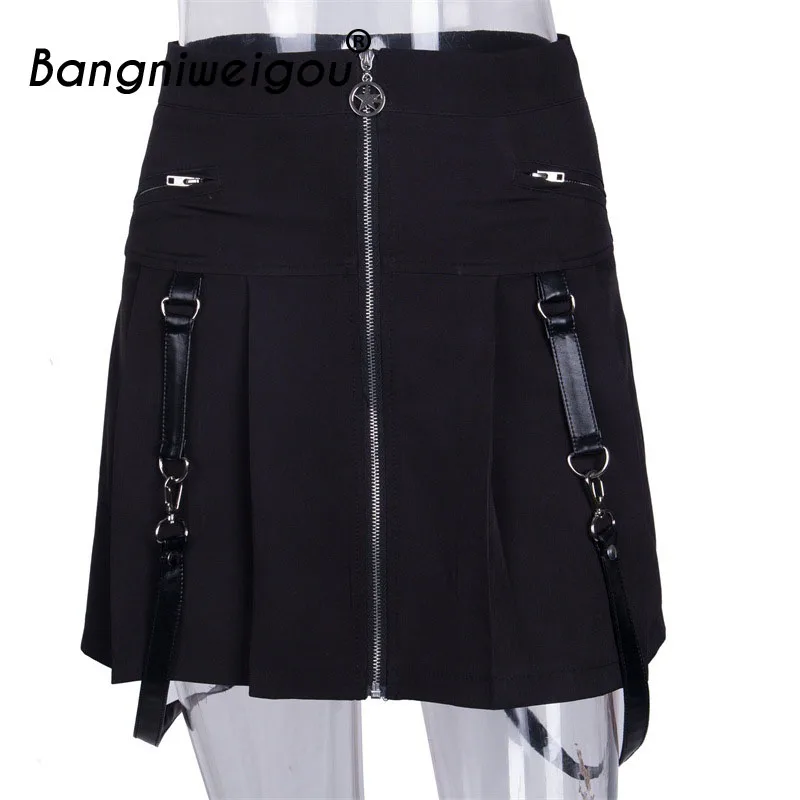 Bangniweigou женская панк-юбка с пряжкой, юбка на лямках, классическая черная уличная одежда на молнии в стиле рок-ролл с цепочками на подтяжках