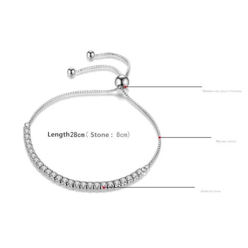 Anenjery элегантный 925 пробы серебряный 25 шт. Блестящий циркониевый кристалл браслет транспортировка бусины браслеты и браслеты pulseira S-B43