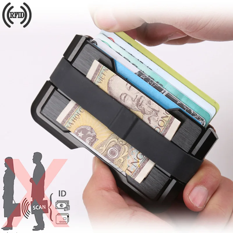 Мужской тонкий бумажник VM FASHION KISS из авиационного алюминия с RFID защитой