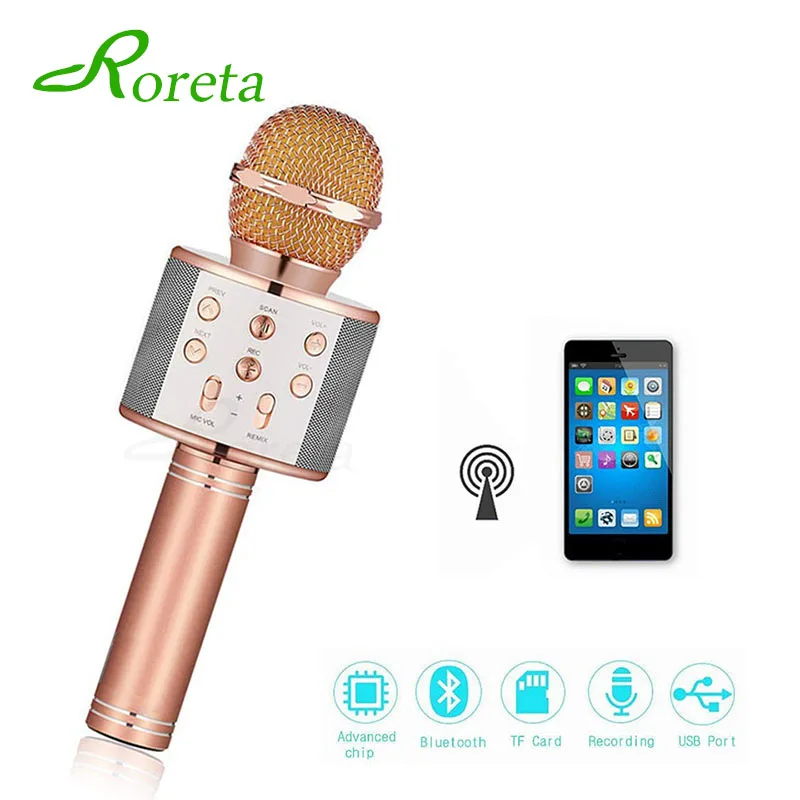 

Roreta WS858 Wireless Karaoke Microphone Portable Bluetooth Mic Music Player Singing Speaker Player KTV Handheld Microphone